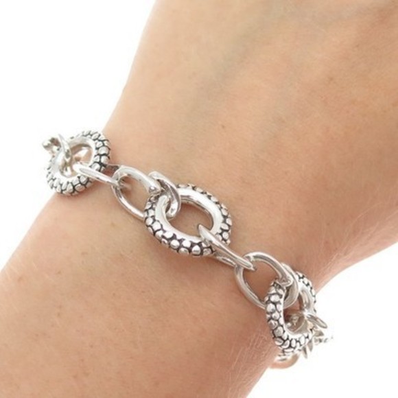 925 Sterling Silver Vintage Modernist Dotted Cable Link Bracelet 6.5" - Picture 1 of 7